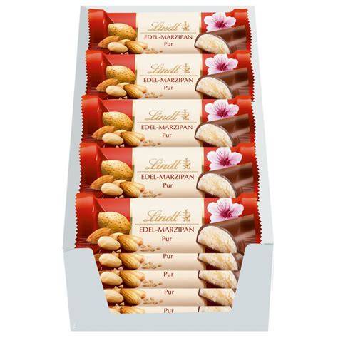 Lindt Marzipan Riegel in Verpackung und einzeln