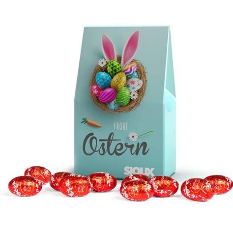Lindt Ostereier Kartonage, Packungsgröße und Produktabbildung