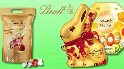 Lindt Ostereier und Lindt Hase auf Geschenkpackung