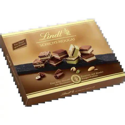 Lindt Schicht Nougat Pralinenpackung und ausgebreitete Auswahl