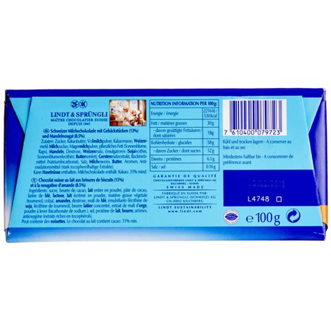 Lindt Schokolade Nährwerte und Zutaten