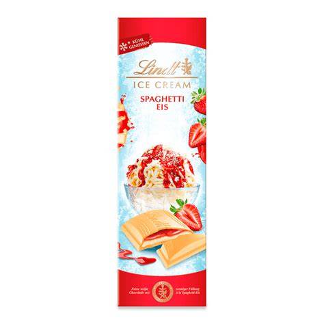 Lindt Spaghetti Eis Tafel und Querschnitt mit Füllung