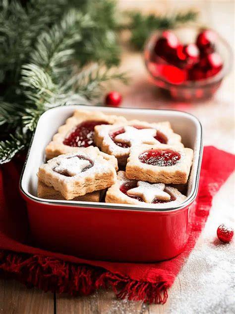 Linzer Kekse im Ofen, goldbraun gebacken auf Gitter