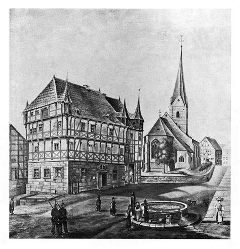 Lithographie von Fritz Reuter und historische Ansicht des Rathauses Stavenhagen