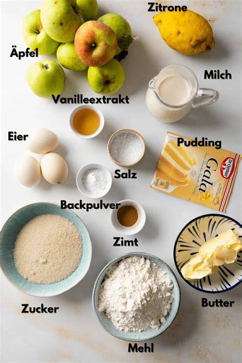 Low Carb Apfelkuchen mit Streuseln - Zutaten und Aufbau als Infografik