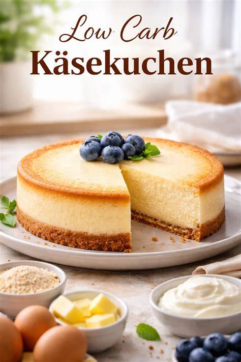Low Carb Käsekuchen auf Teller mit Beeren