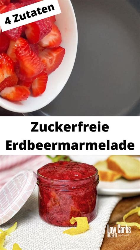 Low Carb Marmelade Zutaten: Erythrit, Chiasamen, Erdbeeren und Rhabarber