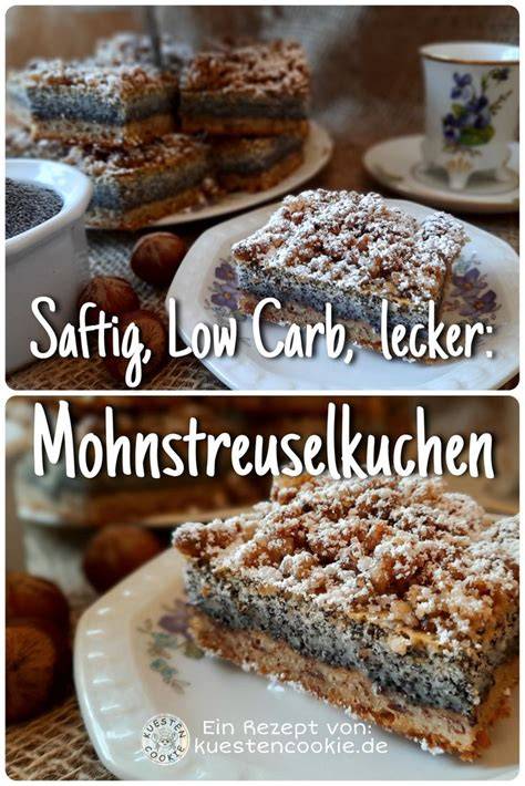 Low Carb Mohnkuchen aufgeschnitten mit Streuseln