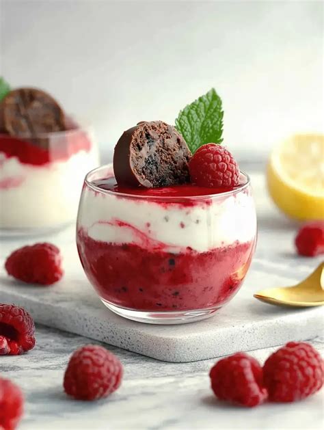 Luftige Himbeer-Mousse im Glas mit Minze und weißer Schokolade