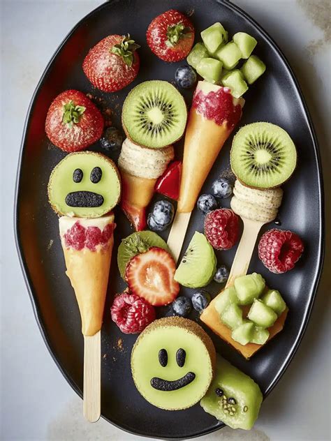 Lustige Obstgesichter und gesunde Snacks für Kinder