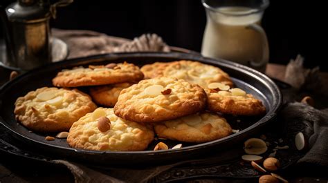 Macadamia Kekse auf Backblech und Karamellsauce