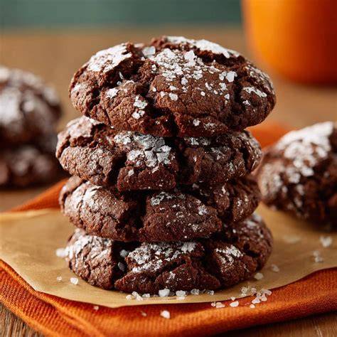 Makroaufnahme: Schoko Crinkles mit Orangenzesten, aufgerissener Puderzuckermantel
