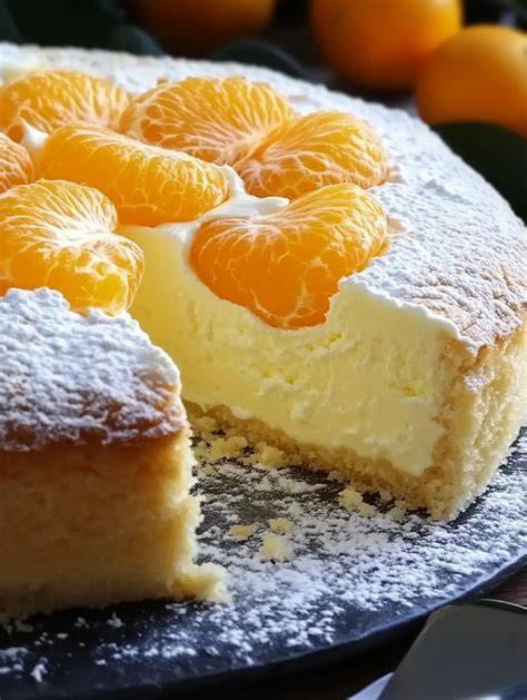 Mandarinen dekorativ auf Käsekuchenoberfläche legen