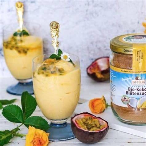 Mango und Kokosmilch Zutaten und Puddingglas