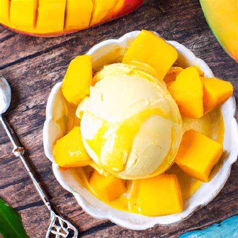 Mango-Eis ohne Eismaschine mit Mixer und Kokosjoghurt