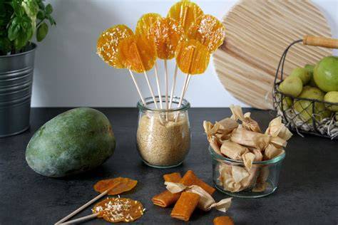 Mango-Kaubonbons und Fruchtleder