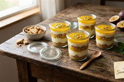 Mango-Passionsfrucht-Dessert in Glas