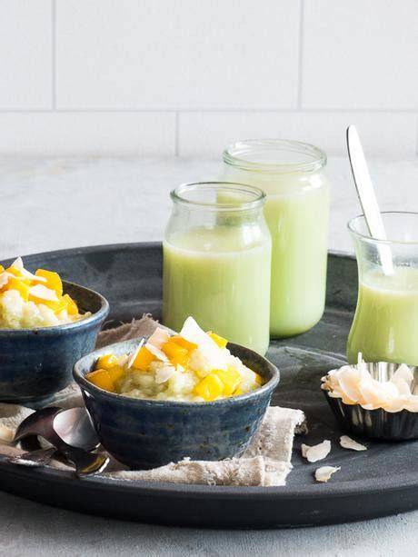 Mango-Passionsfrucht-Salat auf Kokos-Tapioka-Pudding