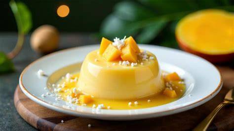 Mango-Passionsfrucht-Topping auf Tapiokapudding