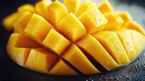Mangos auf Schneidebrett und Mangofruchtfleisch