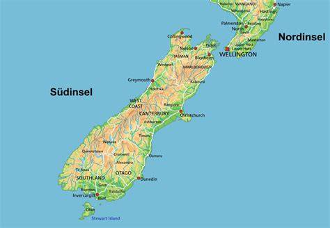 Manuka-Sträucher und regionale Karte Neuseelands