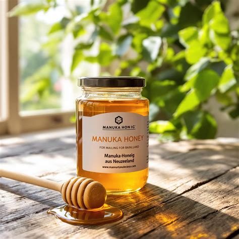 Manuka-Strauch und Honiggläser aus Neuseeland