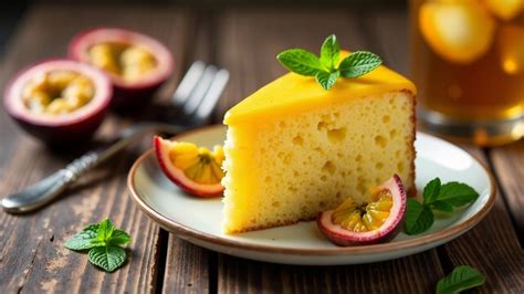 Maracuja Kuchen im Anschnitt, sichtbare Schichten