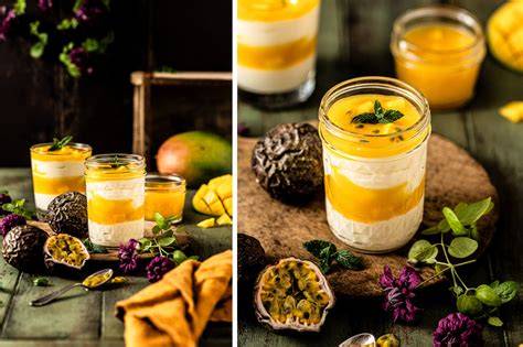 Maracuja und Mango Püree im Glas
