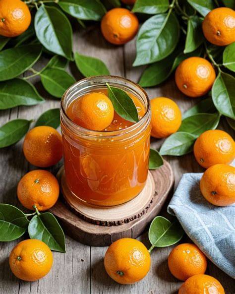 Marmeladengläser mit frisch abgefüllter Calamondin-Marmelade