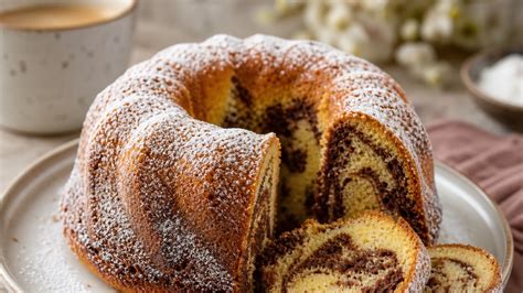 Marmorkuchen in Gugelhupfform auf Kaffeetafel