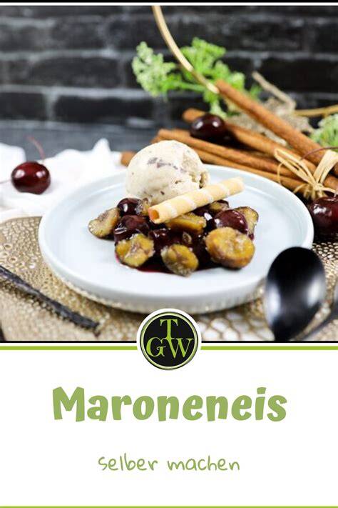 Maroneneis, angerichtet mit Kirschragout und Gewürzorangen