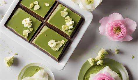 Matcha Schokolade und Zutaten für Pralinen