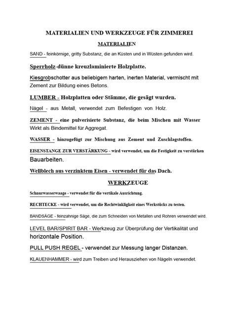 Materialien und Werkzeuge für den Kurs