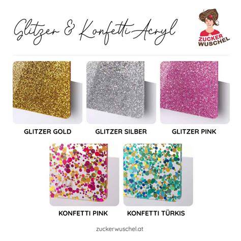 Materialvarianten: Acryl, Holz, Glitzer