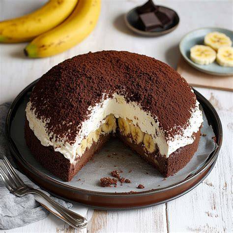 Maulwurfkuchen mit Bananen und Cremefüllung
