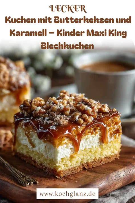 Maxi King Blechkuchen: Schichtaufbau (Biskuit, Creme, Butterkeks, Karamell, Nüsse, Schokolade)