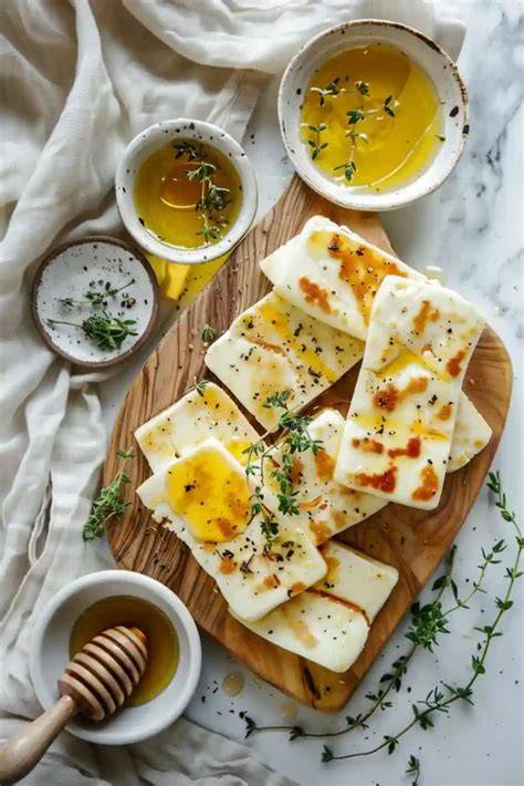 Mediterrane Kombination aus Käse, Honig und Brot