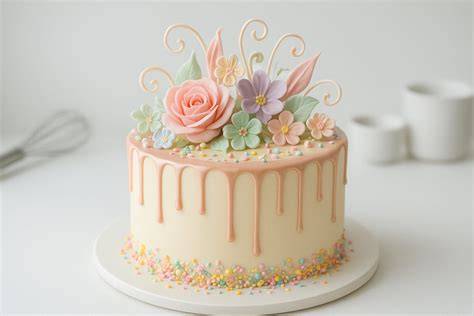 Meerjungfrau-Torte mit Ombre-Creme und essbarer Deko