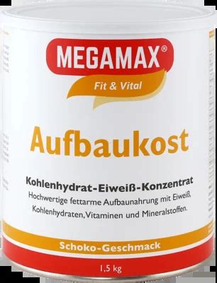 Megamax Aufbaukost Schoko Pulver Dose und Zubereitung im Glas