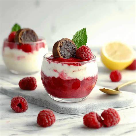 Mehrschichtige Dessertgläser mit fruchtigen und cremigen Schichten