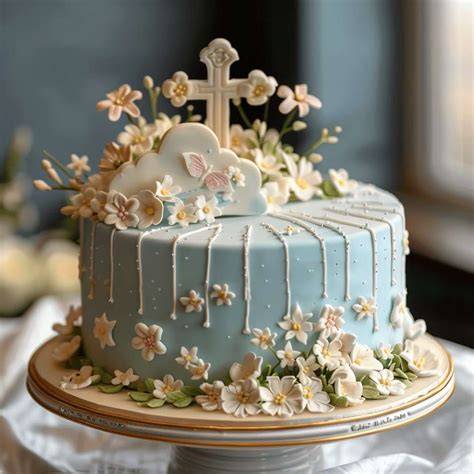 Mehrstöckige Torte zur Taufe mit Symbolen