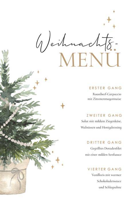 Menükarte für das Weihnachtsessen mit Dessert-Auswahl
