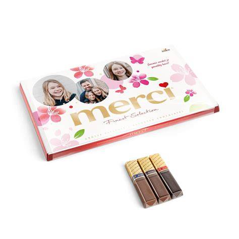 Merci Geschenkbox mit personalisiertem Etikett und Schokoladenmischung