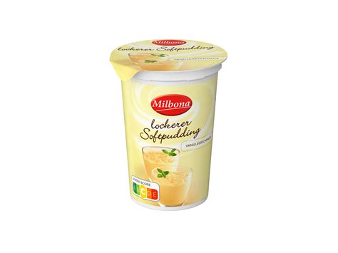 Milbona Sahne-Pudding Becher und Etikett