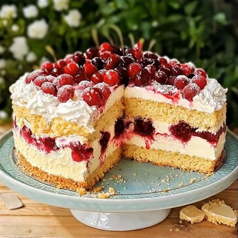 Milchreistorte mit Wiener Boden, Zimt-Zucker und Kirschschicht