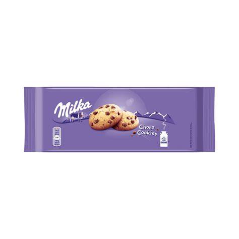 Milka Choco Cookies - Produktfoto mit Keksstruktur und Schokostückchen