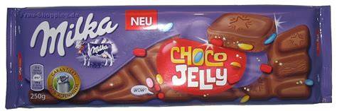 Milka Choco Jelly Tafel mit bunten Dragées und Gummibonbons