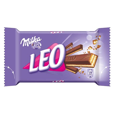 Milka Leo Schokoriegel Produktverpackung und Querschnitt
