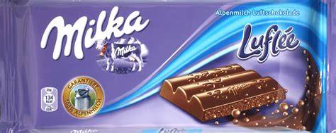 Milka Luftschokolade mit Karamell - Produktfoto der Tafel, Schnittansicht