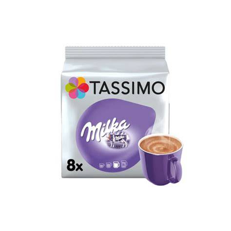Milka Tassimo T-Discs und Tasse heißer Kakao mit samtiger Schicht